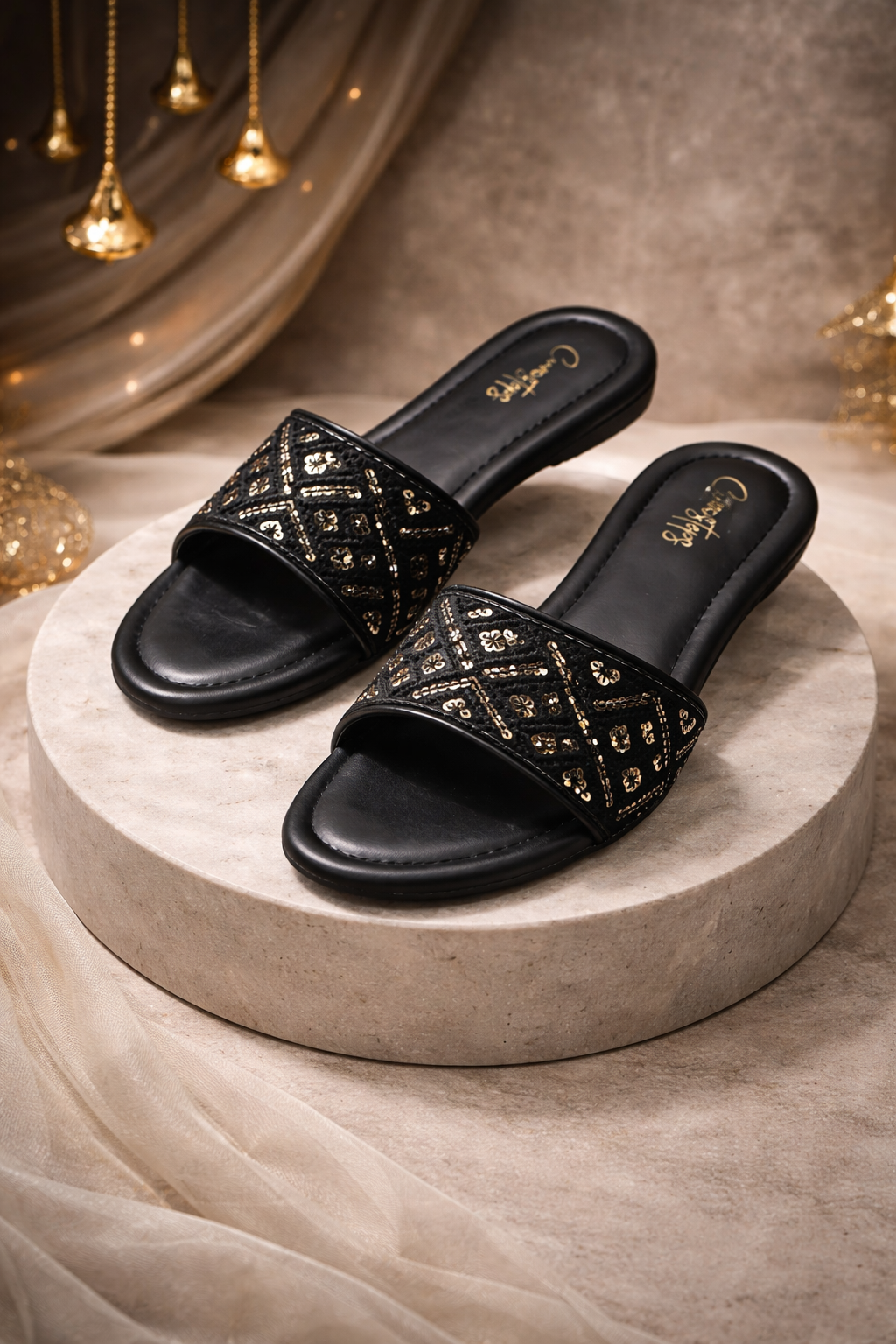 Midnight Gold Embroidered | Sliders